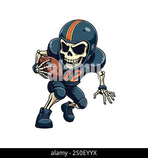 Ein Skelett-Spieler hält den Ball in Aktion Spooky Graphic Design Stock Vektor