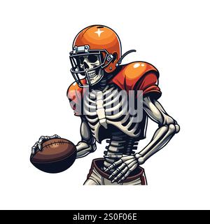 Ein Skelett-Spieler hält den Ball in Aktion Spooky Graphic Design Stock Vektor