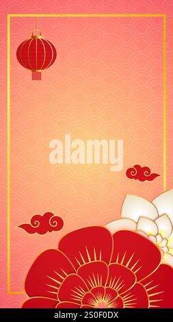 Rosafarbener Hintergrund mit Blumenlaterne Stockfoto