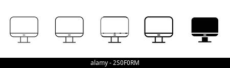 Satz von 5 Monitorsymbolen – 1 Silhouette – 1 nicht erweitert – Symbole für Flugzeuge aus Papier, die Flugzeuge aus verschiedenen Winkeln und Richtungen darstellen Stock Vektor