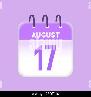 August: Kalender- und Zeitplaner. Erinnerung an das Symbol „Tageskalender“. Vektorabbildung. Stock Vektor