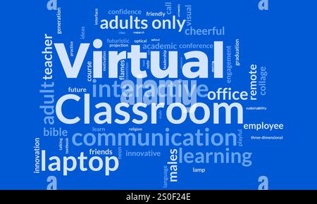 Word Cloud-Vorlage für Virtual Classroom. Virtual Classroom Concept Vector tagcloud Hintergrund. Stock Vektor