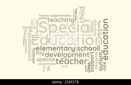Word Cloud-Vorlage für Sonderausbildung. Sonderpädagogik Konzept Vektor tagcloud Hintergrund. Stock Vektor