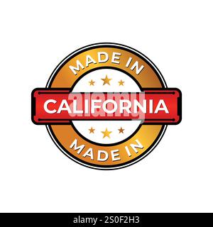 Made in California Label Icon Emblem isoliert auf weißem Hintergrund. Designelement für Logo-Emblem in Vektorqualität. Vektorabbildung Stock Vektor