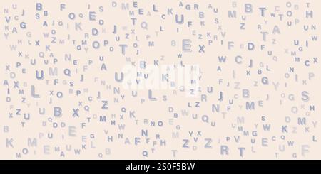 Verschiedene bunte Muster zufällig platzierter Buchstaben in beliebiger Größe - Textur, Hintergrund, Designelement im bearbeitbaren Vektorformat Stock Vektor