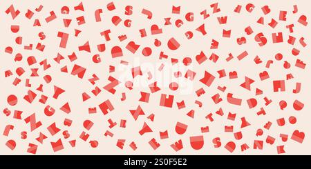 Verschiedene farbenfrohe, zufällig platzierte, große und ausgerichtete Art déco-Stil Muster mit fetten Buchstaben - Textur auf breitem Hintergrund, Design-Element für Web oder Stock Vektor