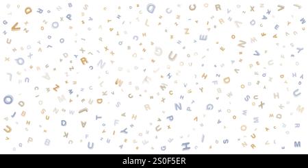 Verschiedene bunte Muster zufällig platzierter Buchstaben in beliebiger Größe - Textur, Hintergrund, Designelement im bearbeitbaren Vektorformat Stock Vektor