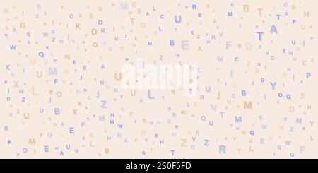 Verschiedene farbige zufällig platzierte, zufällige und ausgerichtete Buchstabenmuster - Textur, Hintergrund, Designelement im bearbeitbaren Vektorformat Stock Vektor