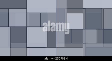 Einfache, rechteckige, gekachelte Rahmen in verschiedenen Größen, farbig in Grautönen - Muster geometrischer Formen, Textur auf breitem Hintergrund - Entwurfstemperatur Stock Vektor