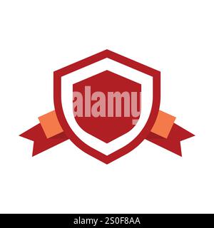 Rotes Schild Vektor-Symbol mit Band Banner für Emblem oder Sicherheitssymbol Design Stock Vektor