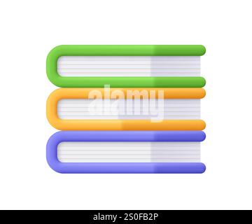 Stapel Bücher, Stapel Bücher. Enzyklopädie, Lehrbuch. Bildung, Lesen, Literatur und Bibliothekskonzept. Symbol für 3D-Vektor. Minimaler Cartoon-Style. Stock Vektor