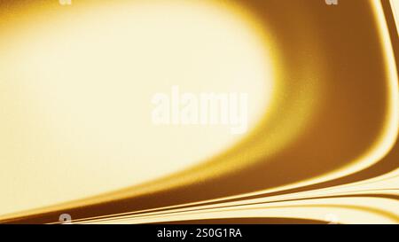 Abstrakte, fließende, flüssige, wellige und geschwungene, goldkörnige Formen. Unscharfer, dynamischer und futuristischer Hintergrund in goldenen, orangen und braunen Farben mit Rauschen. Stockfoto