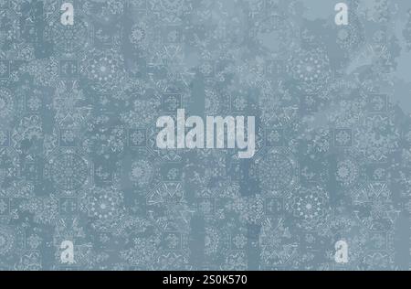 Ein strukturierter blauer Hintergrund mit komplizierten Mustern und zarten Designs, ideal für eine ruhige und elegante Atmosphäre in verschiedenen kreativen Projekten. Stock Vektor