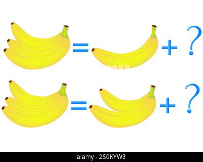 Erziehungsspiele für Kinder, zur Zusammensetzung der drei, Beispiel mit Bananen. Stock Vektor