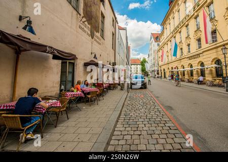 Straßenszene in der Innenstadt von München, Bayern, Deutschland. Stockfoto