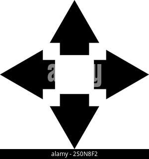 Vier schwarze Pfeile zeigen nach oben, unten, links und rechts, wodurch eine quadratische Form mit einem weißen Mittelpunkt entsteht, die verschiedene Richtungen und Auswahlmöglichkeiten darstellt Stock Vektor