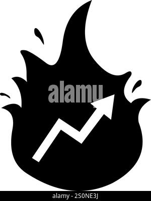 Vektorabbildung Schwarz-weiß-Symbol Feuer- und Aufwärtspfeil im Trendthema-Konzept Stock Vektor