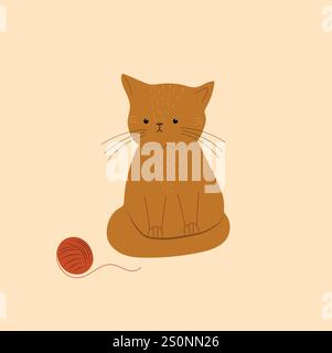 Orangefarbene Katze mit Garnknäuel Stock Vektor