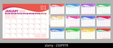 Farbenfroher Kalender 2025 mit Welle Stock Vektor