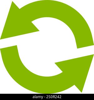 Zwei grüne Pfeile, die einen Kreis bilden, symbolisieren einen kontinuierlichen Prozess der Erneuerung, des Recyclings oder der Aktualisierung und stehen für Nachhaltigkeit und Zirkulation Stock Vektor