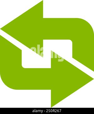 Grüne Doppelpfeile, die sich in entgegengesetzte Richtungen drehen, symbolisieren Konzepte des Austauschs, des Teilens und kontinuierlicher Kreislaufprozesse und schaffen ein Gefühl für Stock Vektor
