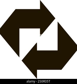 Zwei schwarze Pfeile, die sich in einer kontinuierlichen Bewegung drehen und ein Quadrat bilden, das Konzepte wie Austausch, Aktualisierung, Synchronisierung und Schleife symbolisiert Stock Vektor