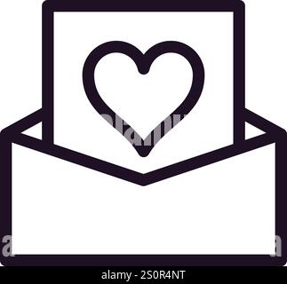 Minimalistische Liniengrafik-Vektor-Illustration mit einem Liebesbrief mit einem Herzsymbol, das aus einem offenen Umschlag auftaucht und Themen der Romantik und einfängt Stock Vektor