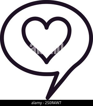 Mit einer einfachen Linienzeichnung einer Sprechblase, die eine Herzform umschließt und eine herzliche Botschaft der Liebe, Zuneigung und Wertschätzung in einem vermittelt Stock Vektor