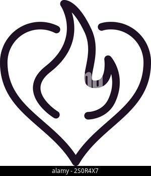 Herzförmige Flammen, die brennende Liebe und Leidenschaft verkörpern, mit einer handgezeichneten Vektor-Illustration, die das Wesen von Romantik und Begehrlichkeit einfängt Stock Vektor