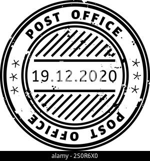 Schwarz-weißer grundiger kreisförmiger Poststempel mit dem Datum 19.12.2020, hervorgehoben durch diagonale Linien, isoliert gegen ein sauberes weiß Stock Vektor