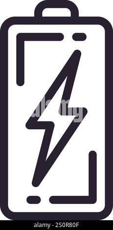 Einfache Linienzeichnung einer Batterie mit einem Blitzsymbol im Inneren, die das Konzept der Schnellladetechnik für elektronische Geräte darstellt Stock Vektor