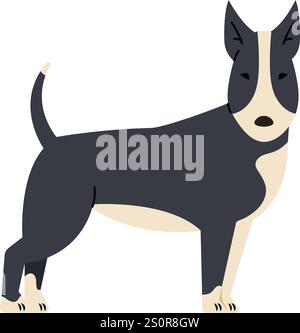 Minimalistische Vektor-Illustration eines Bullterriers, der im Profil steht und seine elegante Haltung zeigt, isoliert auf einem weißen Hintergrund, perfekt für Tiere Stock Vektor