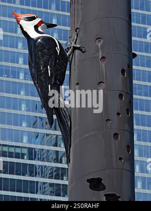 Toronto Kanada / die Fastwurms Woodpecker Column Sculpture vor dem Toronto Convention Centre in Downtown Toronto. Stockfoto