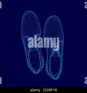 Ein Paar Schuhe wird in blauer Farbe angezeigt. Die Schuhe werden in 3D-Form angezeigt Stock Vektor