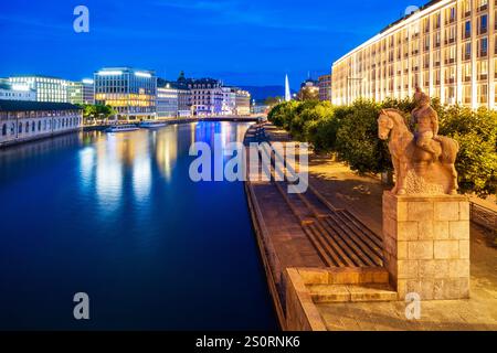 Genfer Stadtzentrum Antenne Panoramablick. Oder Genf Genf ist die zweitgrösste Stadt der Schweiz, am Genfer See entfernt. Stockfoto
