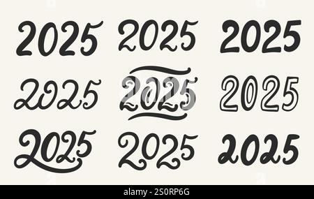 Neujahr 2025 Kollektion Mit Vektorbuchstaben Und Zahlen Stock Vektor