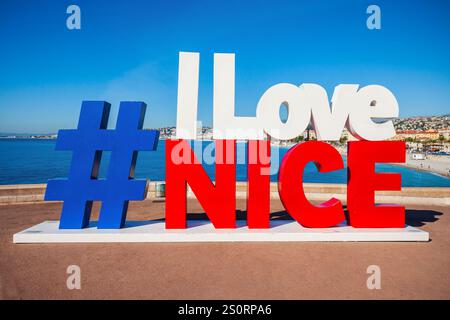 Nizza, Frankreich - September 27, 2018: Ich liebe schöne Zeichen in der schönen Stadt im Süden von Frankreich. Stockfoto