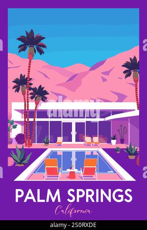 Palm Springs, Kalifornien, USA Retro-Reiseposter Stock Vektor