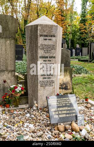 Grab des tschechischen Schriftstellers Franz Kafka auf dem Neuen Jüdischen Friedhof im Bezirk Zizkow, Prag, Tschechien Stockfoto