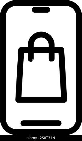 Einkaufstasche auf dem Smartphone – sauberes und modernes E-Commerce- und Online-Marketing-Symbol Stock Vektor