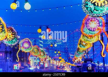Die jährliche Beleuchtung von Blackpool, Lichter entlang der Golden Mile Promennade, Blackpool, Lancashire, England Stockfoto