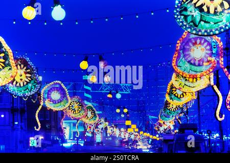 Die jährliche Beleuchtung von Blackpool, Lichter entlang der Golden Mile Promennade, Blackpool, Lancashire, England Stockfoto