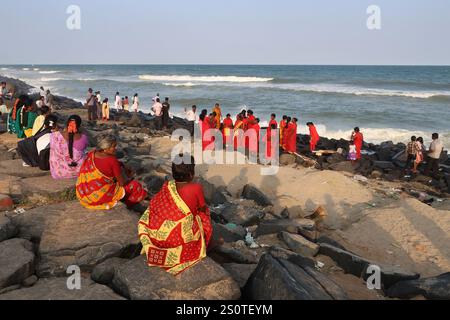 Der Promenade Beach in Pondicherry, Tamil Nadu, Indien Stockfoto