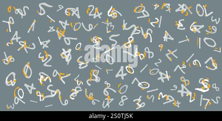 Verschiedene mehrschichtige, zufällige Farben, platzierte, skalierte und ausgerichtete handgezeichnete Zahlenmuster – kreative Textur, Hintergrund, Designelement in Edita Stock Vektor