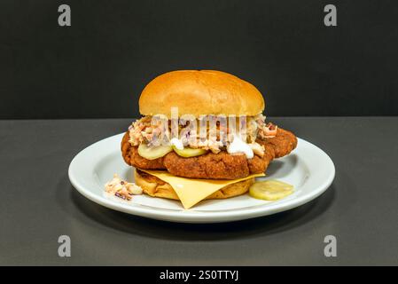 Vegetarische und vegane Burger werden aus Zutaten wie Hülsenfrüchten, Tofu, Quinoa oder Gemüse hergestellt und bieten köstliche und gesunde Optionen Stockfoto