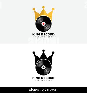 Kronenvinylmusik Schallplatte Vintage King Logo Design Ikone Vektor Inspiration Stock Vektor