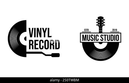 Vorlage für Vinyl-Record-Logo. Vektor-Musiksymbol oder -Emblem. Stock Vektor