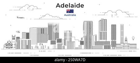 Adelaide Cityscape Linie Kunst Vektor Illustration Stock Vektor