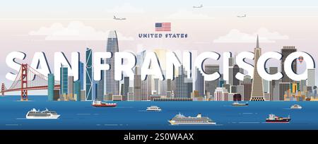 San Francisco City Skyline bunte Vektor-Illustration. Reiseposter Stock Vektor