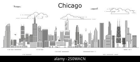 Chicago City scape Line Art Vektor Illustration Stock Vektor